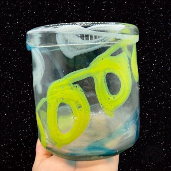 Anthropologie Art Glass Vase Planter Multicolor Glass Swirls Large 6”T 5.5”W - Picture 1 of 7